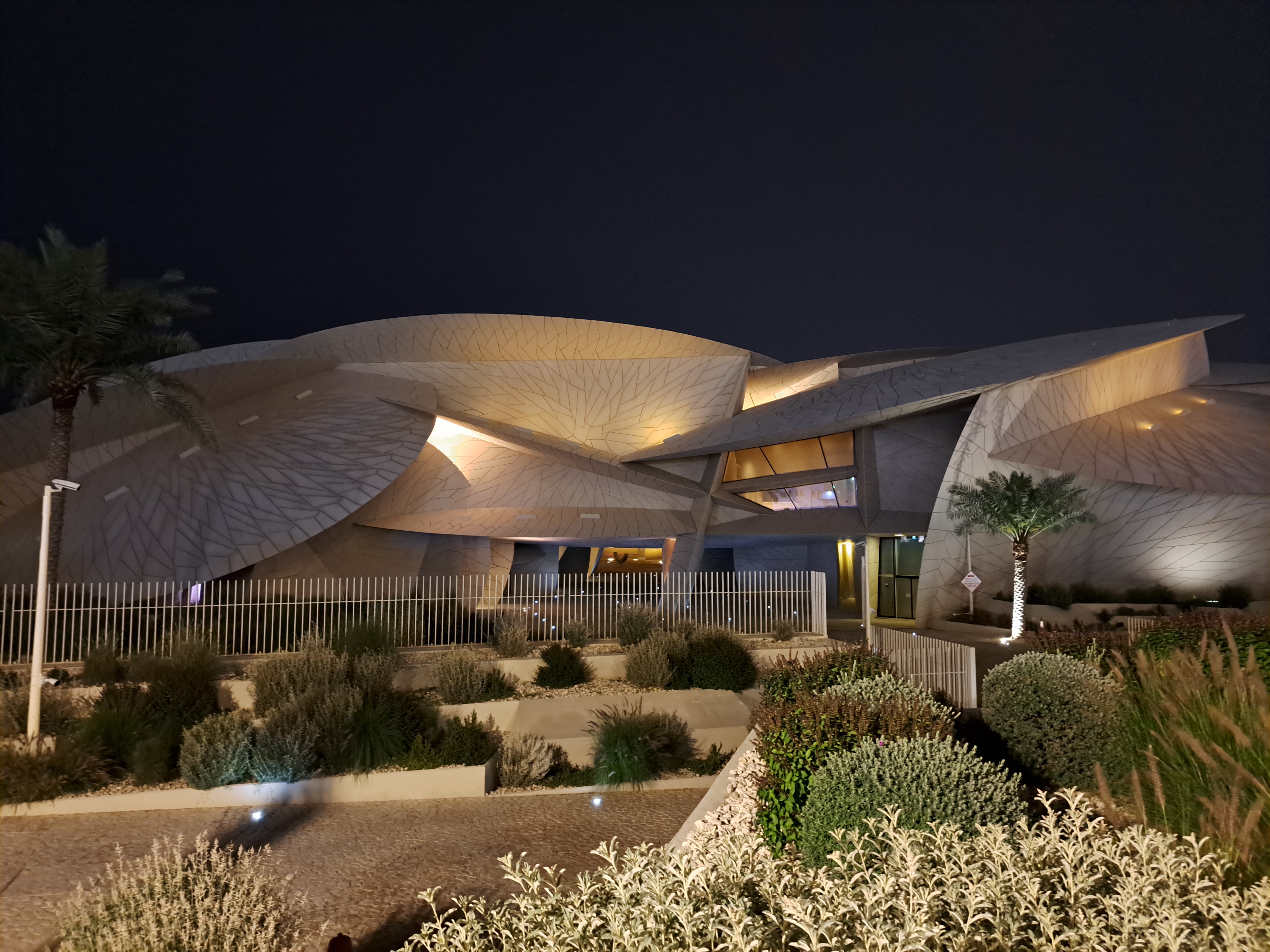 National Museum of Qatar architecture at night