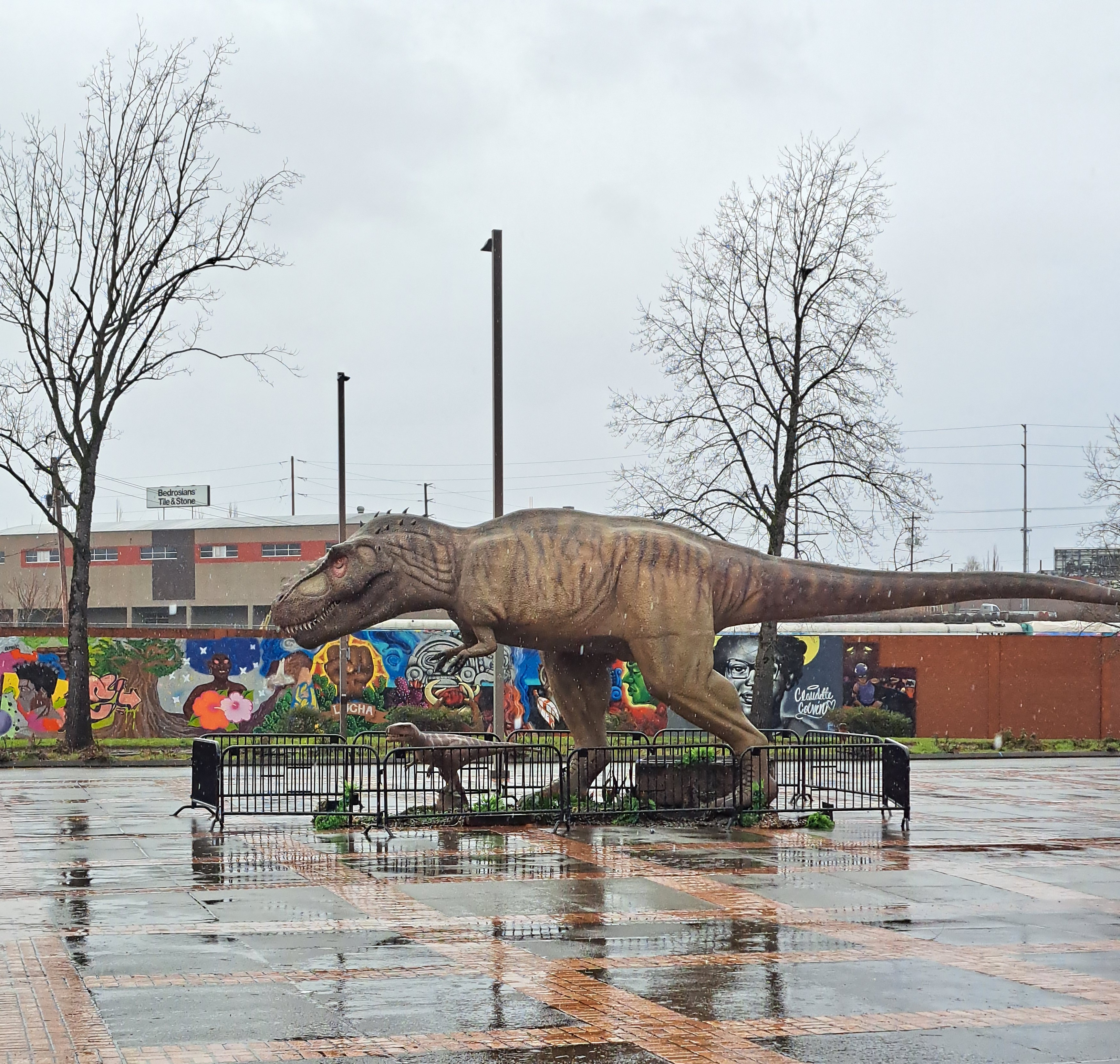 T-Rex dinosaur sculpture at OMSI